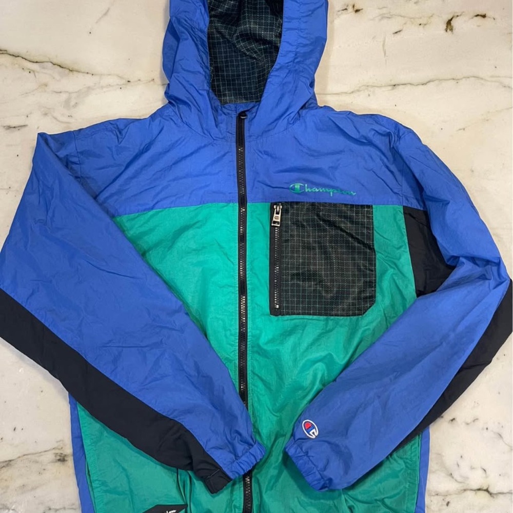 Champion Men's Blue and Green Windbreaker